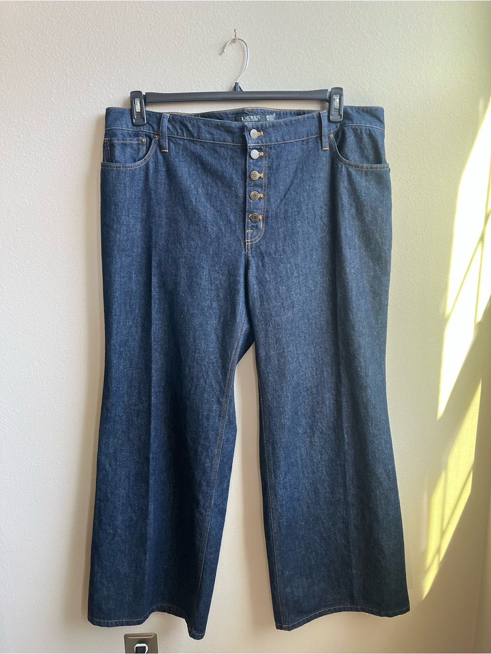 Lauren Ralph Lauren- High Rise Dark Blue Wide-Leg Button Fly Jeans • 18W • NWT - Picture 4 of 10